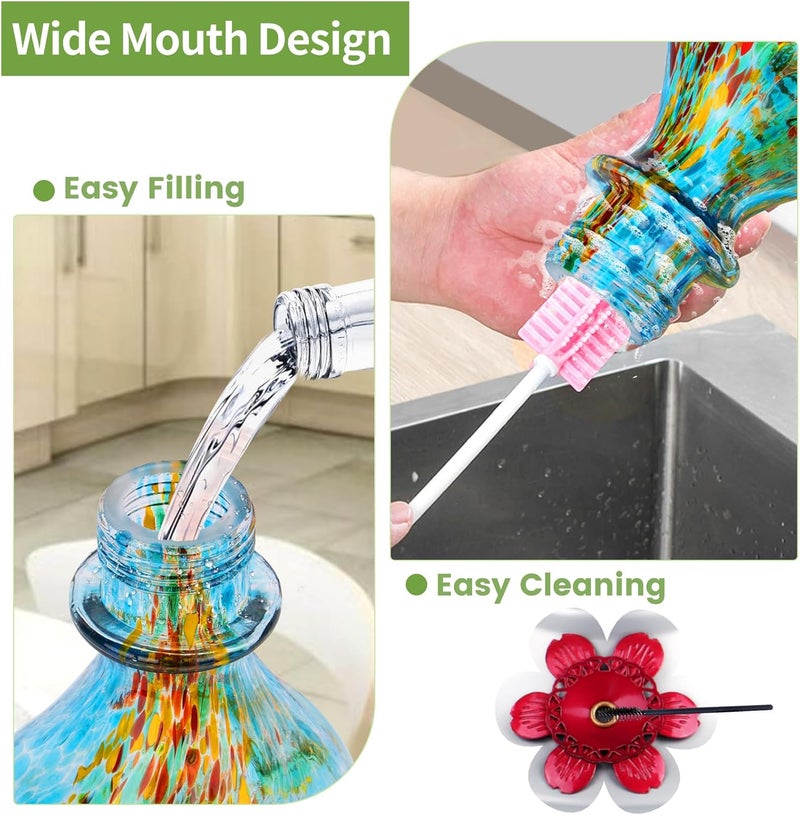 BOLITE Hummingbird Feeder, Glass Hummingbird Feeders for Outdoors Hanging, Hand Blown Twisted with Ant Moat and Five Feeding Ports, 24 Ounces, Leak Proof, Blue, Gifts for Women Men, Gifts for Mom Dad - Image 5